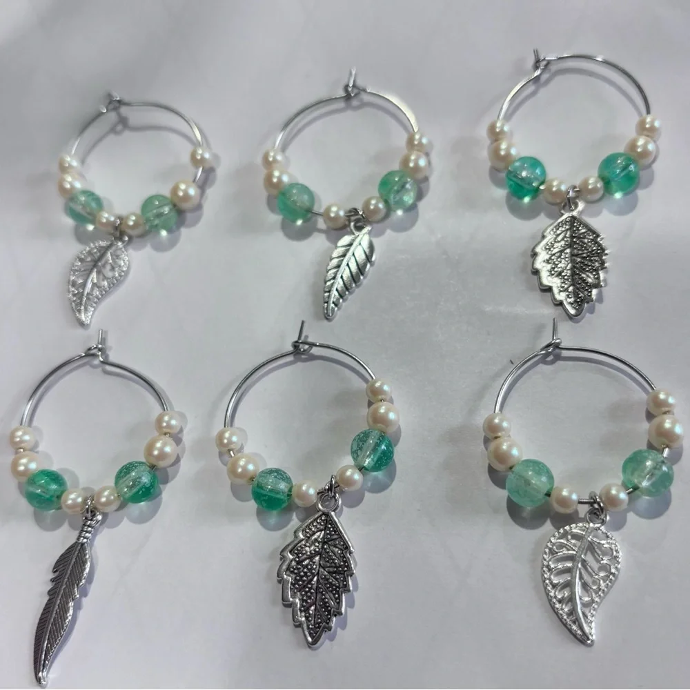 Glass Wine Charms, leaf themes Wine Charms Glass Tags,Housewarming gift 6 charms